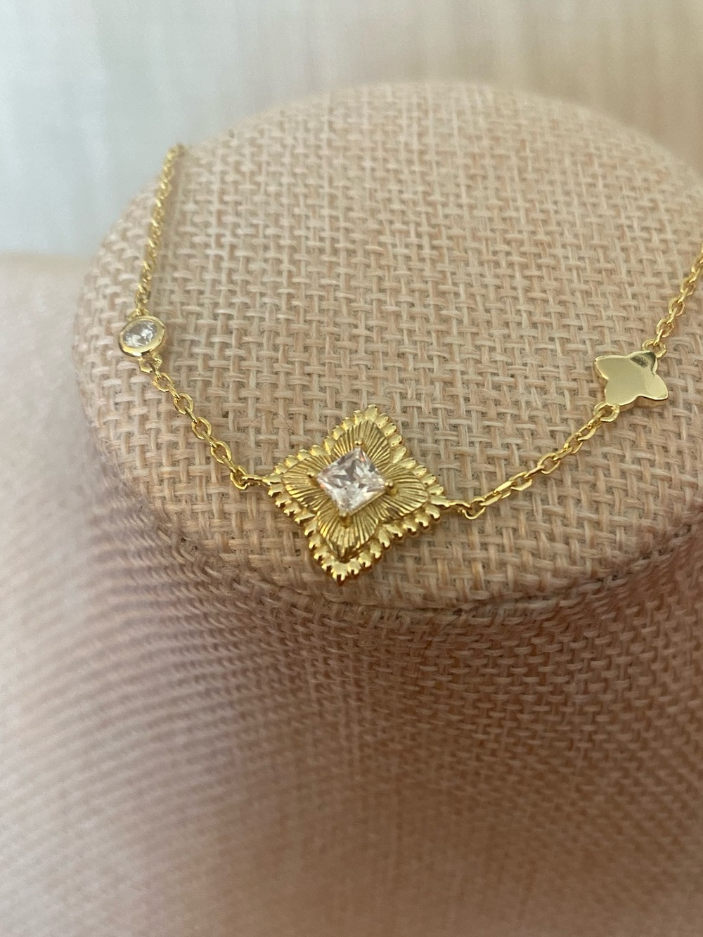 Sterling Silver and Gold Plated with Clear CZ Stone in Clover